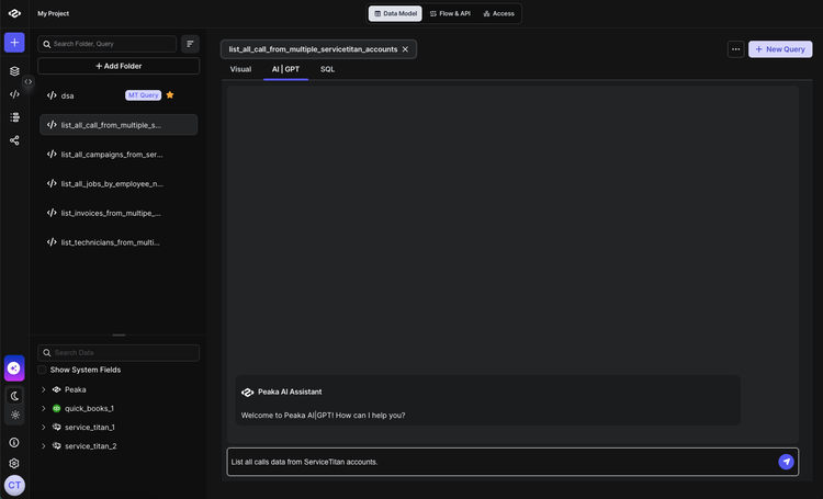 Entering prompt to Peaka AI chatbot