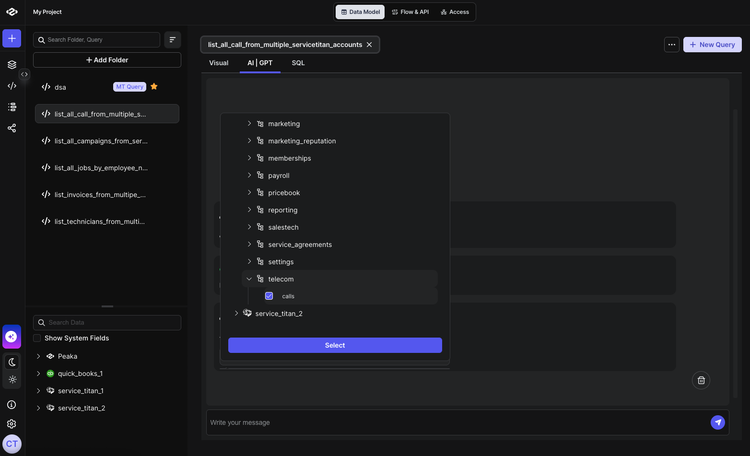 Selecting relevant tables in Peaka