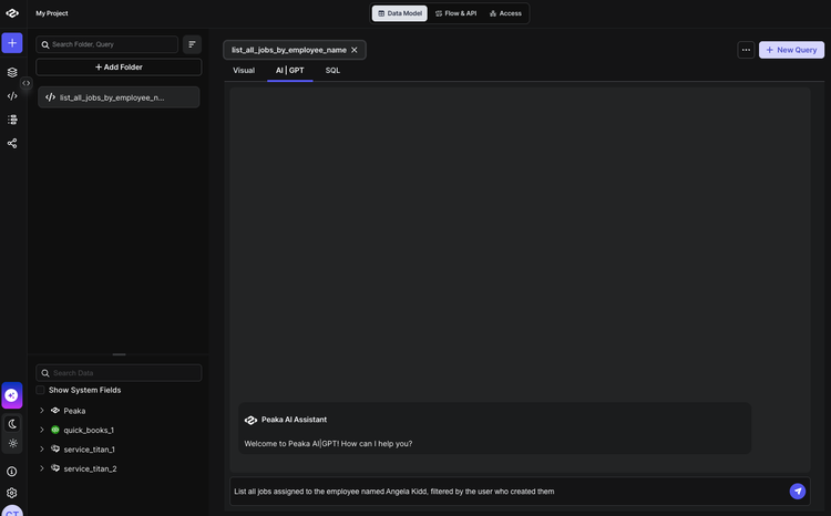 Entering prompt to Peaka AI chatbot