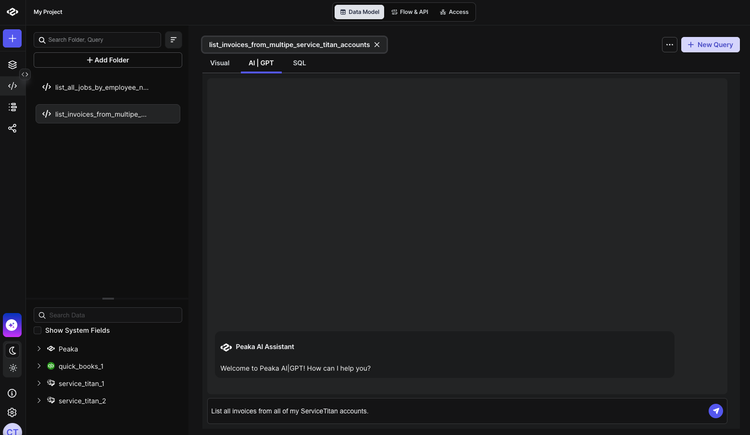 Entering prompt to Peaka AI chatbot