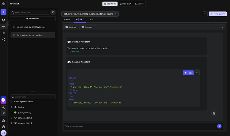 Query results showing employee job data