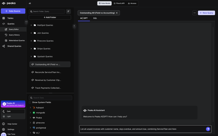 Entering outstanding AR prompt in Peaka AI chatbot