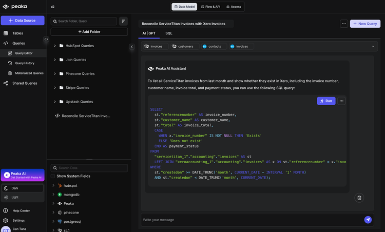 Reconciliation results showing ServiceTitan vs Xero invoice comparison